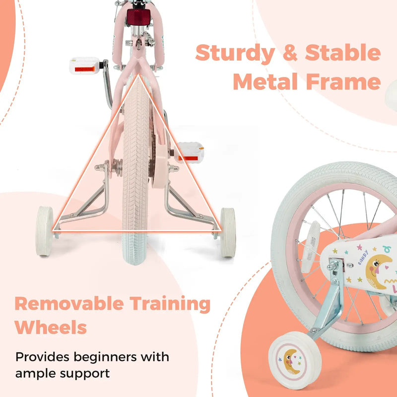 Kids Bike 12-18 Inch with Training Wheels - Pink Stars & Moon by DirectDeals