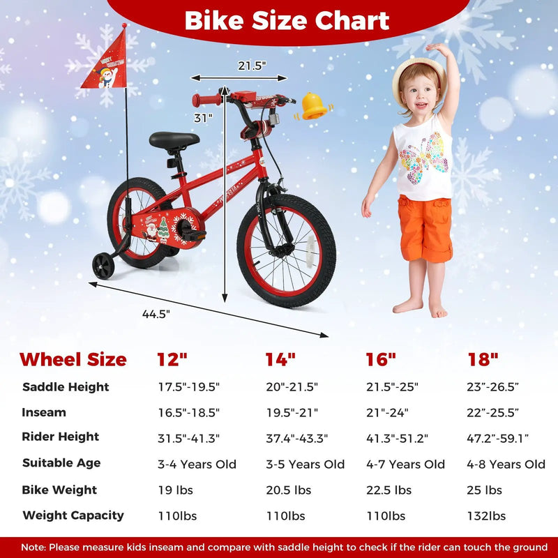 Kids Bike 12-18 Inch with Training Wheels & Christmas Music by DirectDeals