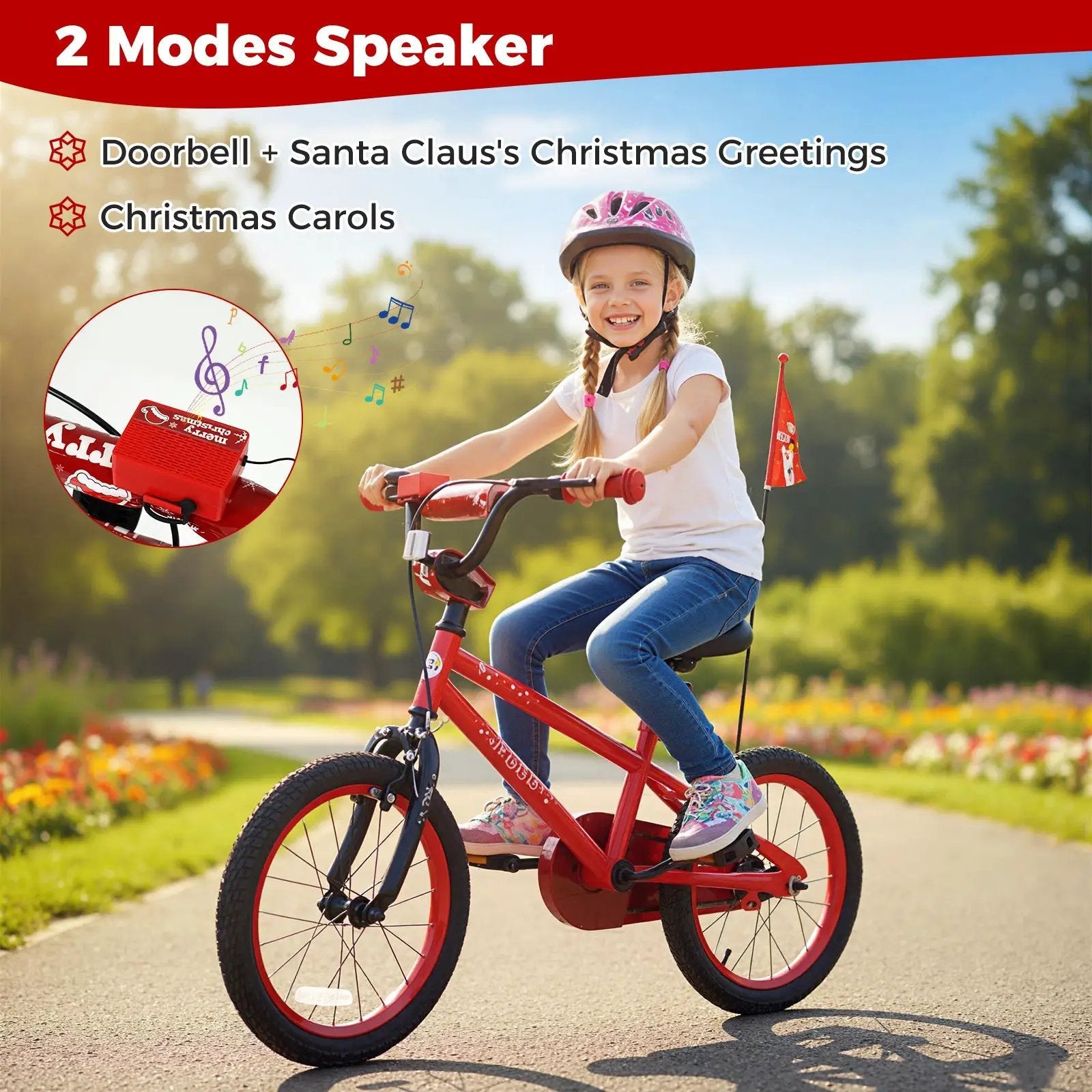 Kids Bike 12-18 Inch with Training Wheels & Christmas Music by DirectDeals