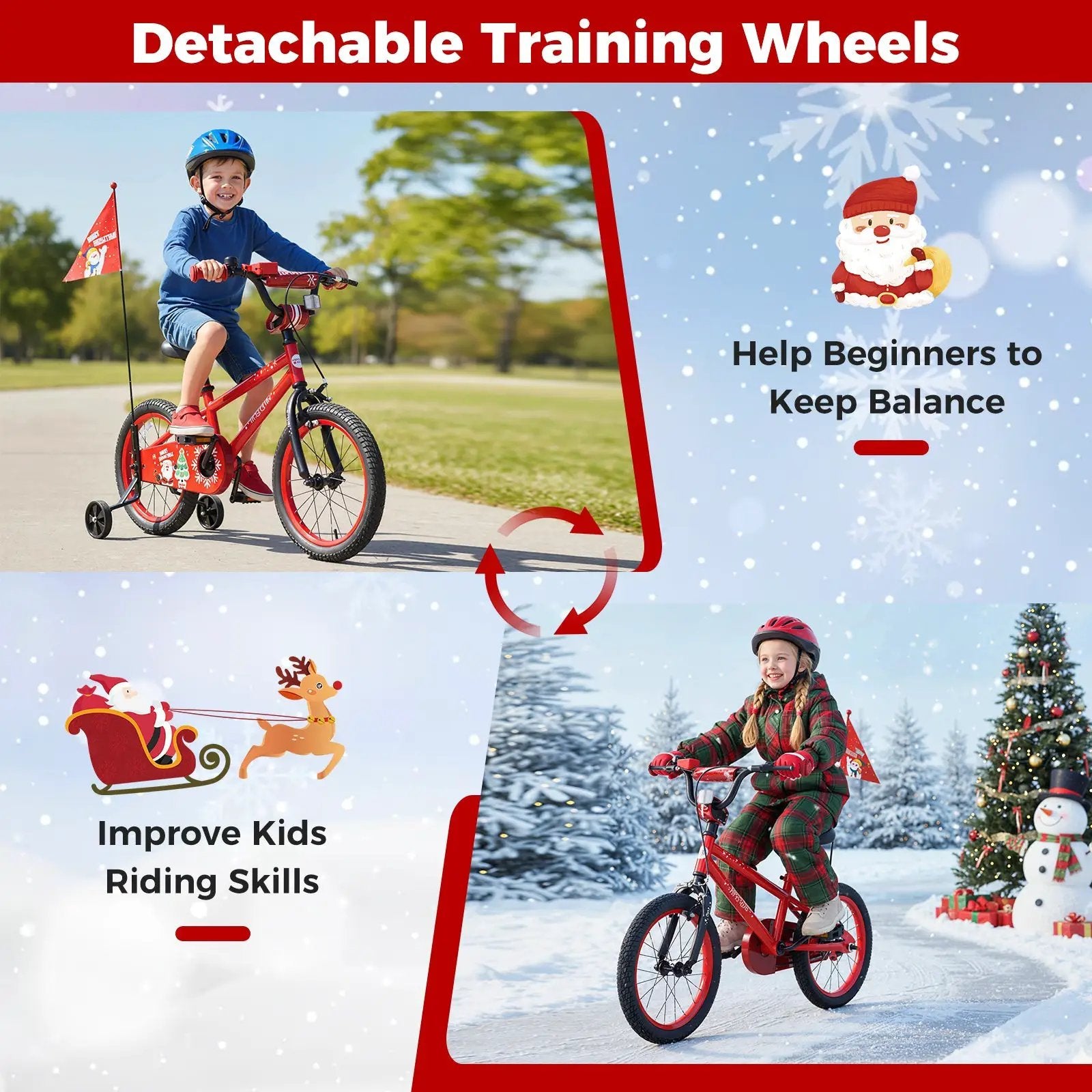 Kids Bike 12-18 Inch with Training Wheels & Christmas Music by DirectDeals