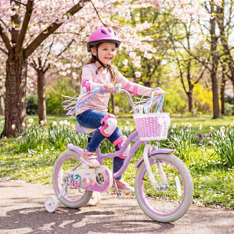 Kids Bike 12-20 Inch with Training Wheels & Basket Purple by DirectDeals