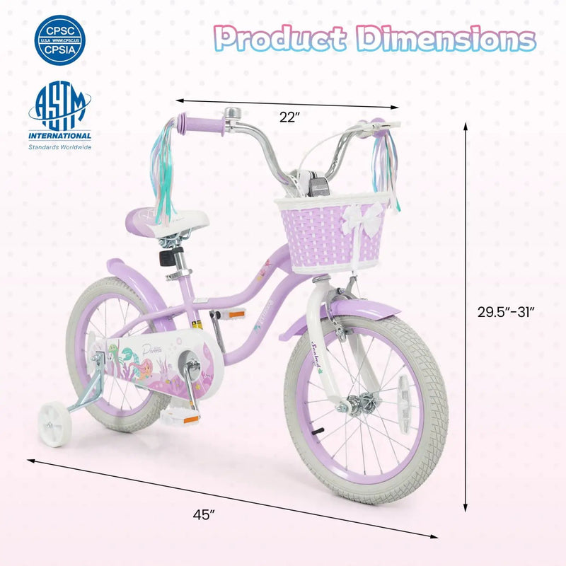 Kids Bike 12-20 Inch with Training Wheels & Basket Purple by DirectDeals