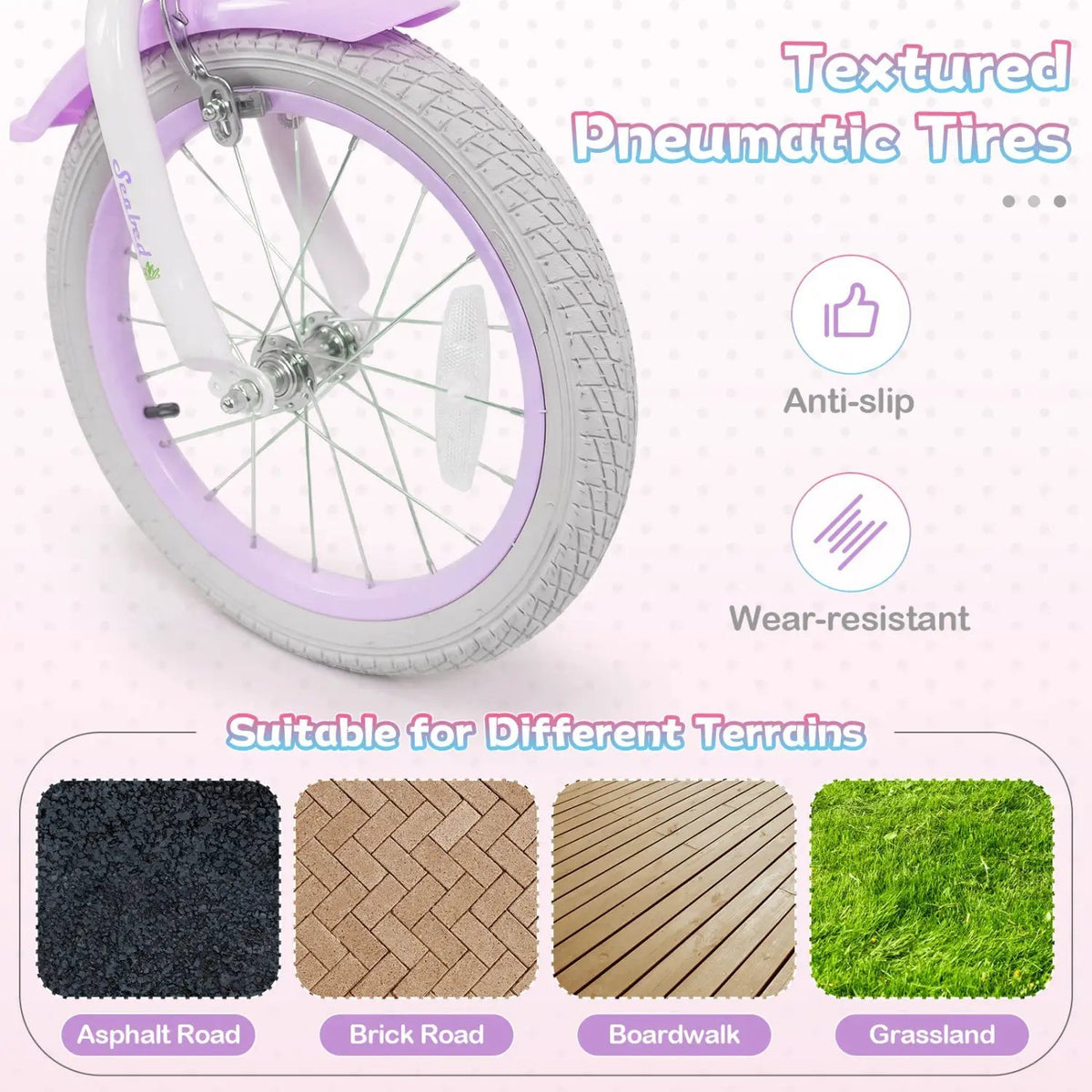 Kids Bike 12-20 Inch with Training Wheels & Basket Purple by DirectDeals