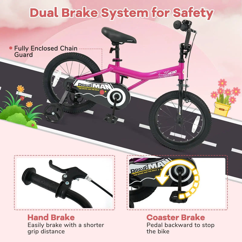 Kids Bike 14-Inch with Removable Training Wheels Pink by DirectDeals