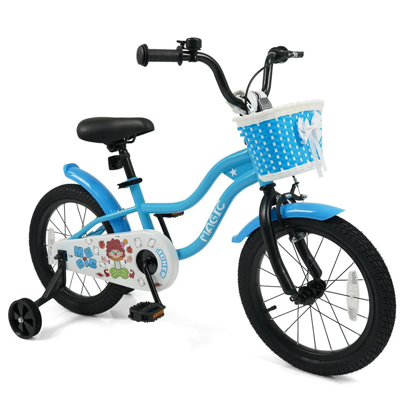 12/14/16 Inch Kids Bike with Training Wheels and Basket Navy Color by DirectDeals