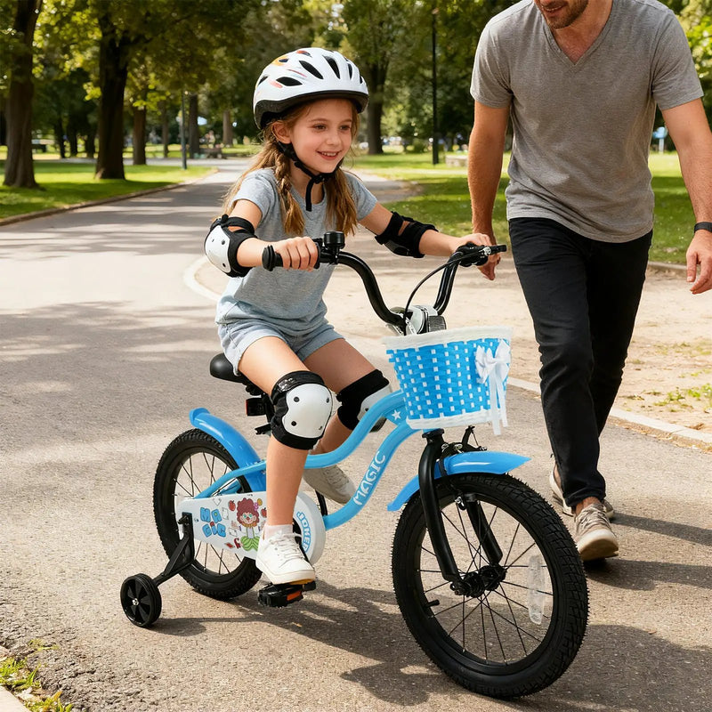 12/14/16 Inch Kids Bike with Training Wheels and Basket Navy Color by DirectDeals