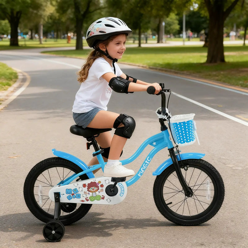 12/14/16 Inch Kids Bike with Training Wheels and Basket Navy Color by DirectDeals