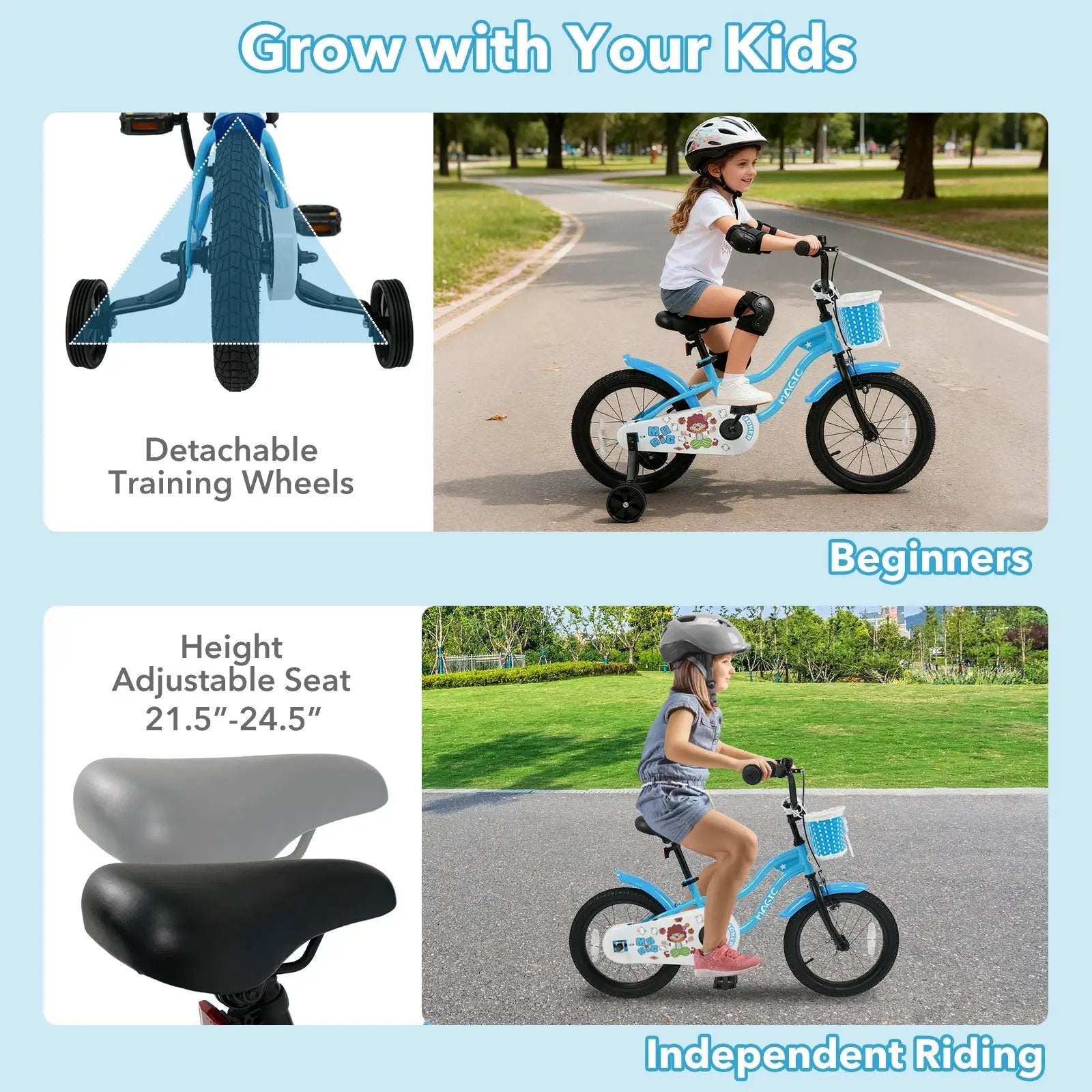 12/14/16 Inch Kids Bike with Training Wheels and Basket Navy Color by DirectDeals
