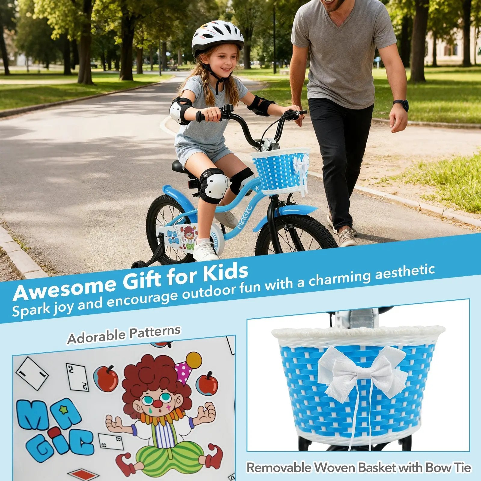 12/14/16 Inch Kids Bike with Training Wheels and Basket Navy Color by DirectDeals