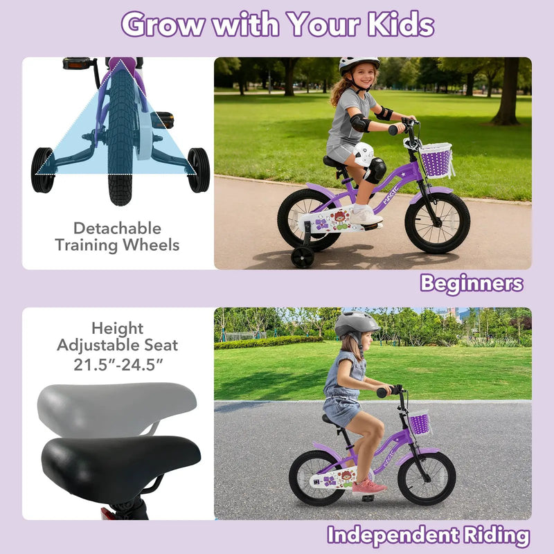 Kids Bike with Training Wheels 12-18 Inch - Purple by DirectDeals