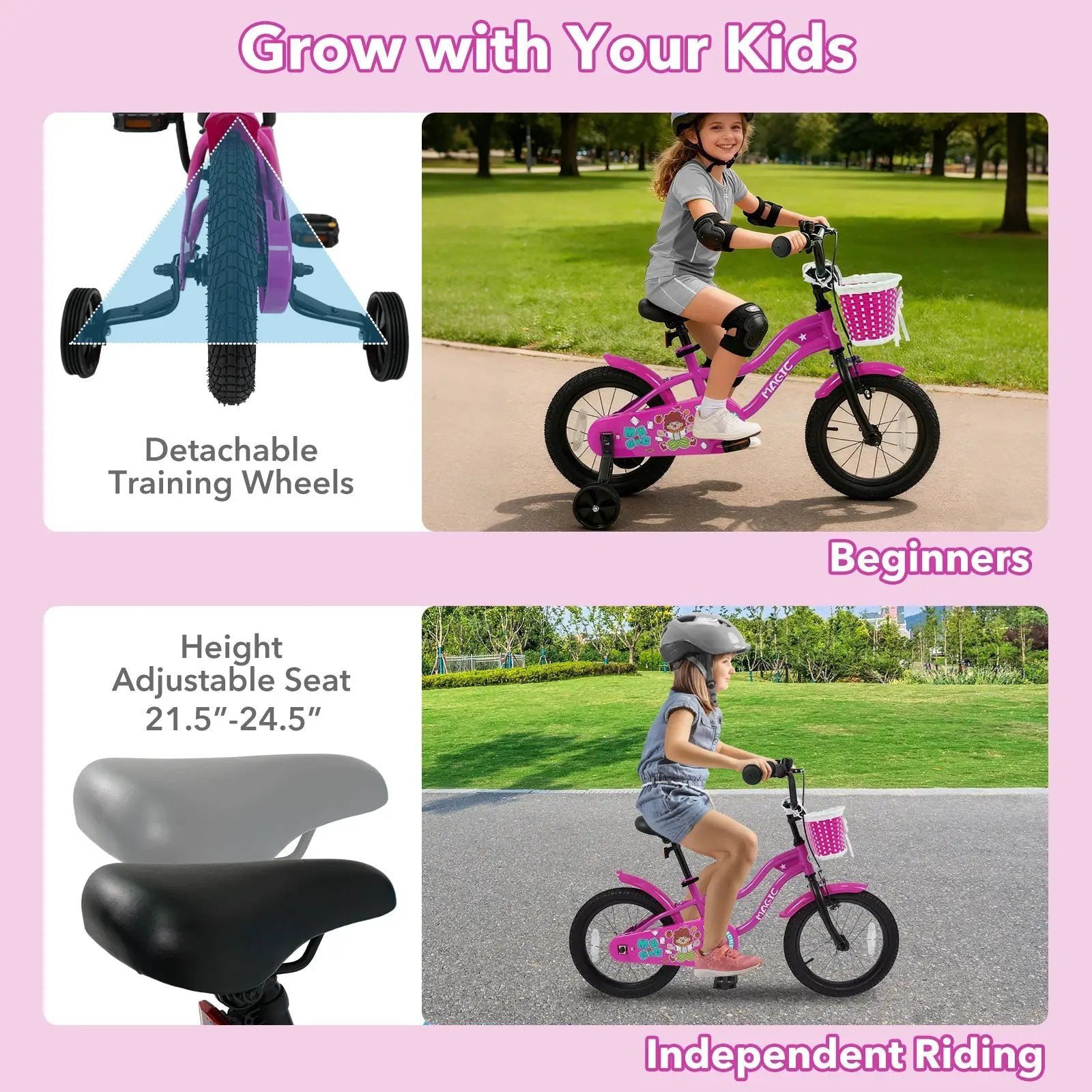 Kids Bike with Training Wheels 12-18 Inch - Magic Rose by DirectDeals