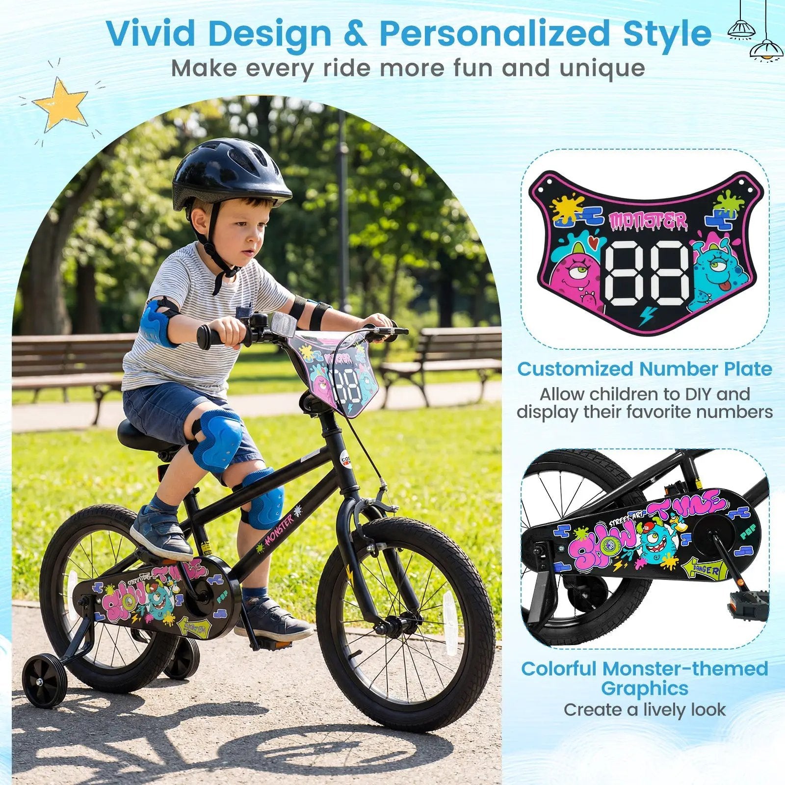 18-Inch Kids Bike with Training Wheels for Ages 4-8 by DirectDeals