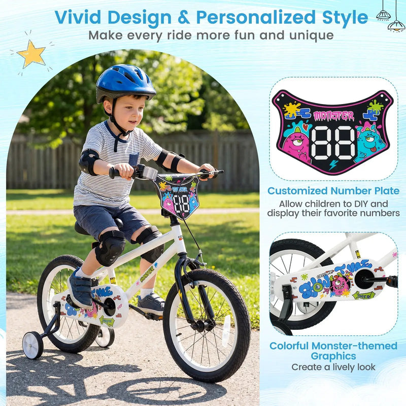 Kids Bike with Training Wheels 12-18 Inch White by DirectDeals