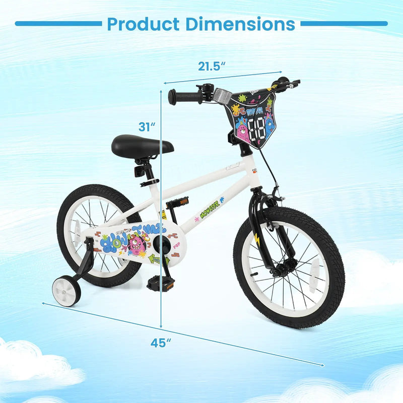 Kids Bike with Training Wheels 12-18 Inch White by DirectDeals