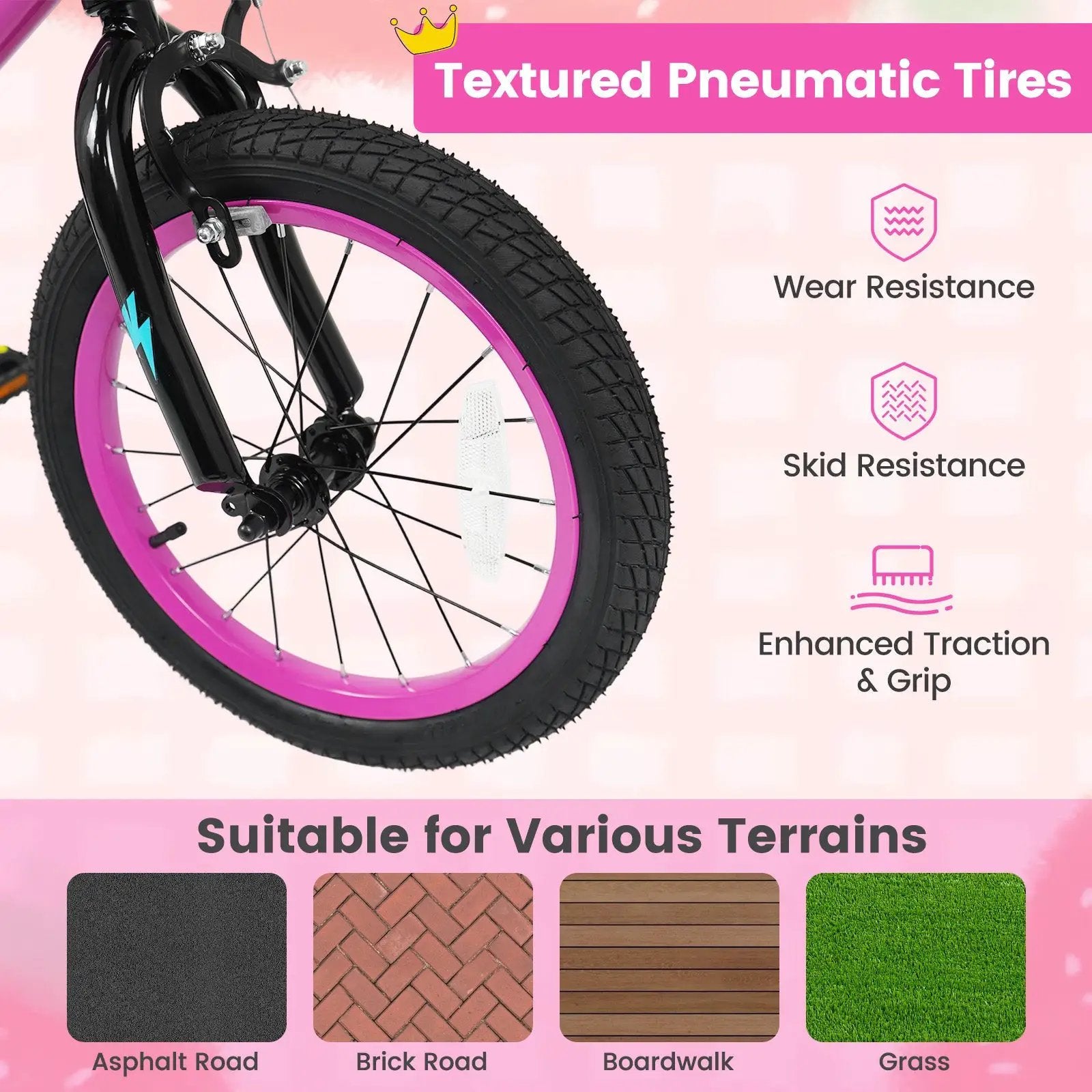 Kids Bike with Training Wheels 12-18 Inch Pink by DirectDeals