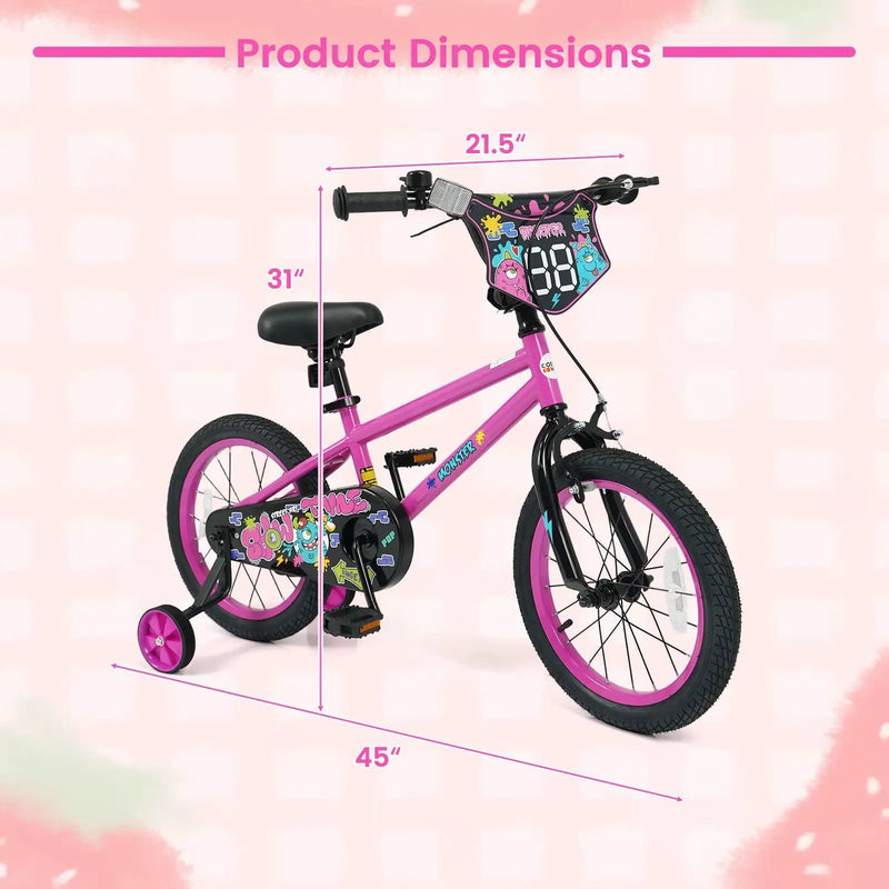 Kids Bike with Training Wheels 12-18 Inch Pink by DirectDeals