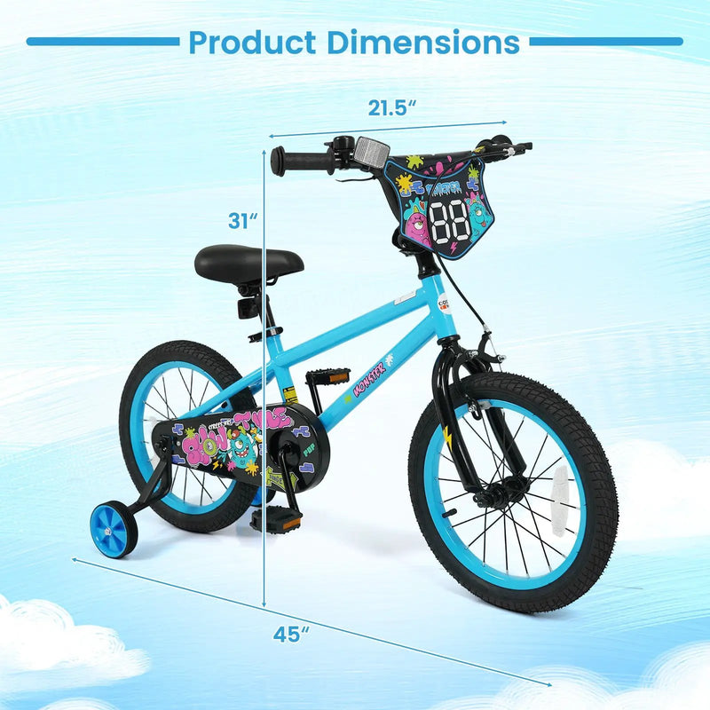 Kids Bike 16 Inch with Training Wheels Ages 4-7 by DirectDeals