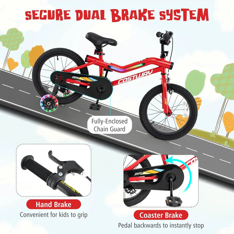 18 Inch Kids Bike with LED Lights Adjustable Carbon Steel Bicycle for 4-8 Years Old-18 inches by DirectDeals