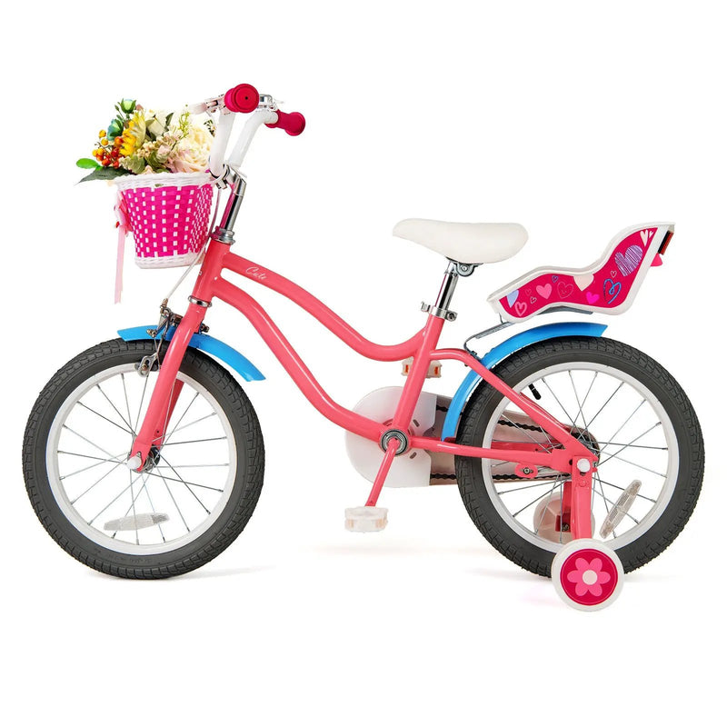 16 Inch Kids Bike with Training Wheels and Storage Basket by DirectDeals