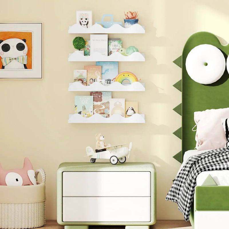 Floating Nursery Book Shelves Set of 4 - White Fir Wood by DirectDeals
