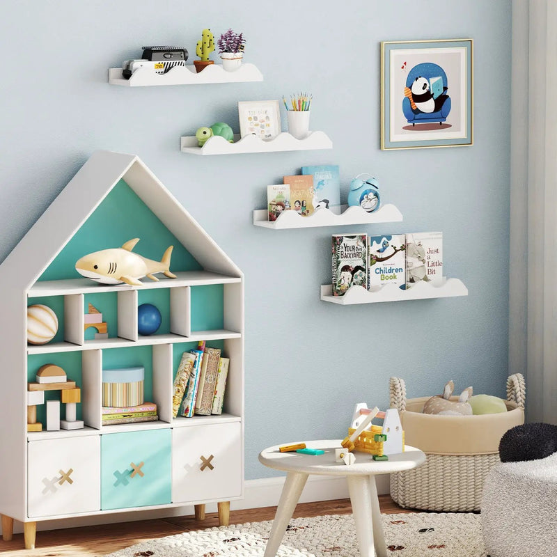 Floating Nursery Book Shelves Set of 4 - White Fir Wood by DirectDeals
