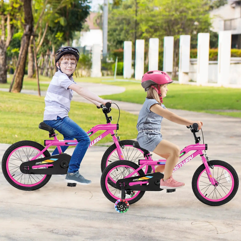 18 Inch LED Lighted Kids Bike with Training Wheels and Headlight for Ages 4-8 Years-18 inches by DirectDeals