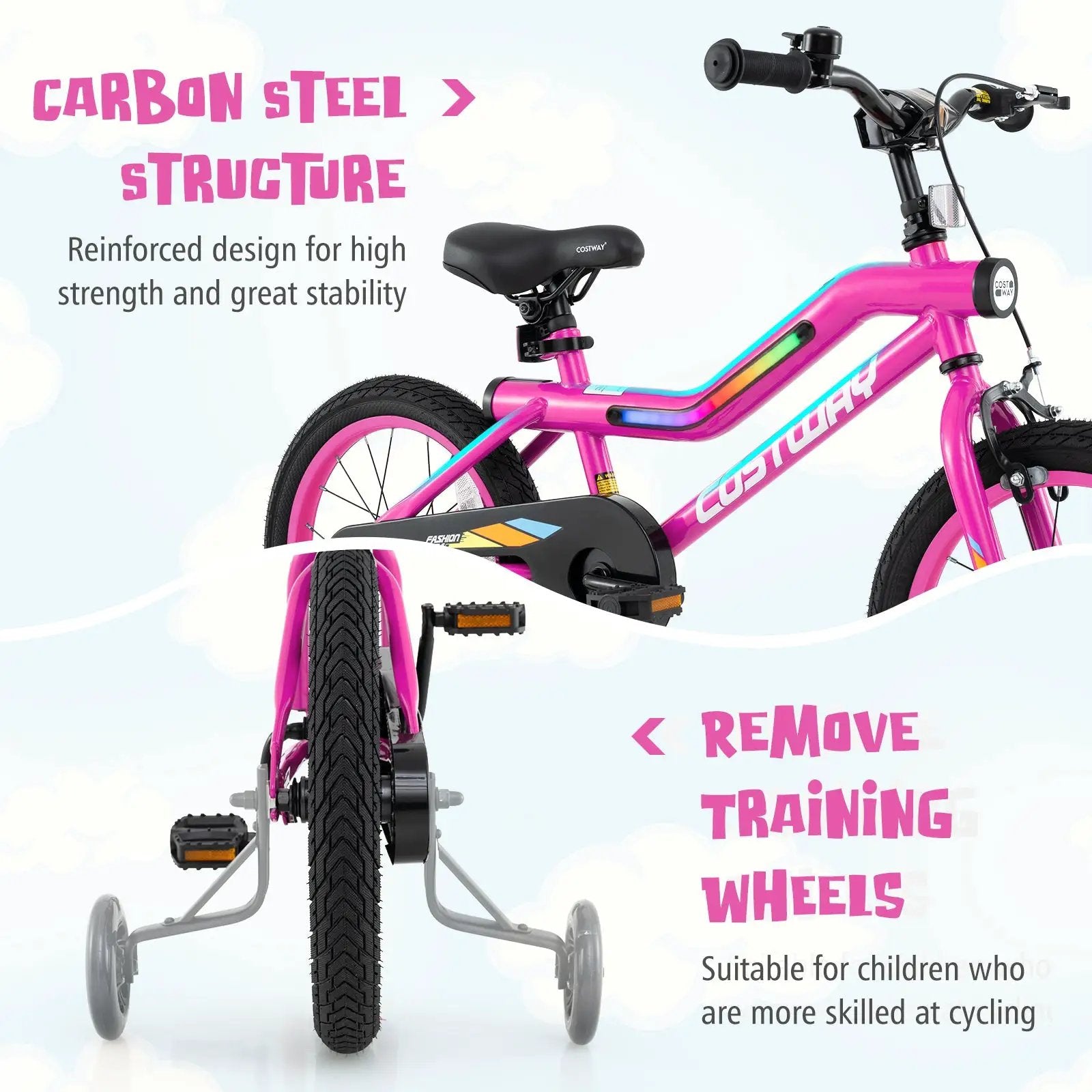 18 Inch LED Lighted Kids Bike with Training Wheels and Headlight for Ages 4-8 Years-18 inches by DirectDeals