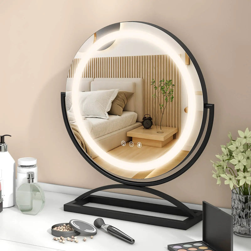 16 Inch Round Makeup Vanity Mirror with 3 Color Dimmable LED Lighting by DirectDeals
