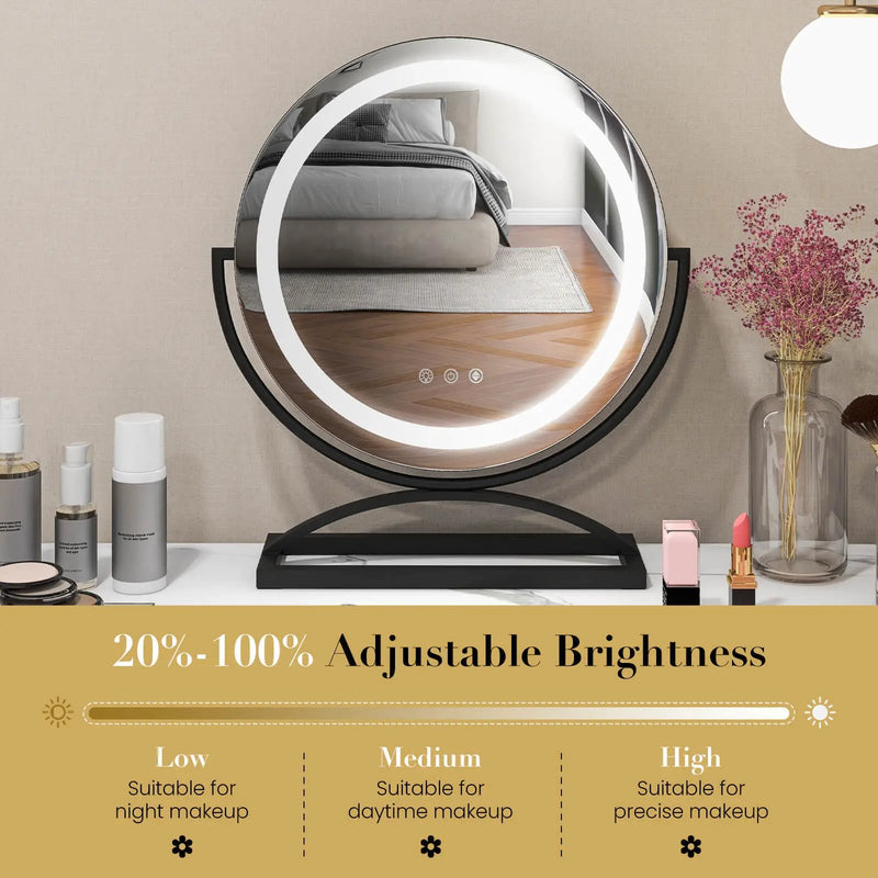 16 Inch Round Makeup Vanity Mirror with 3 Color Dimmable LED Lighting by DirectDeals