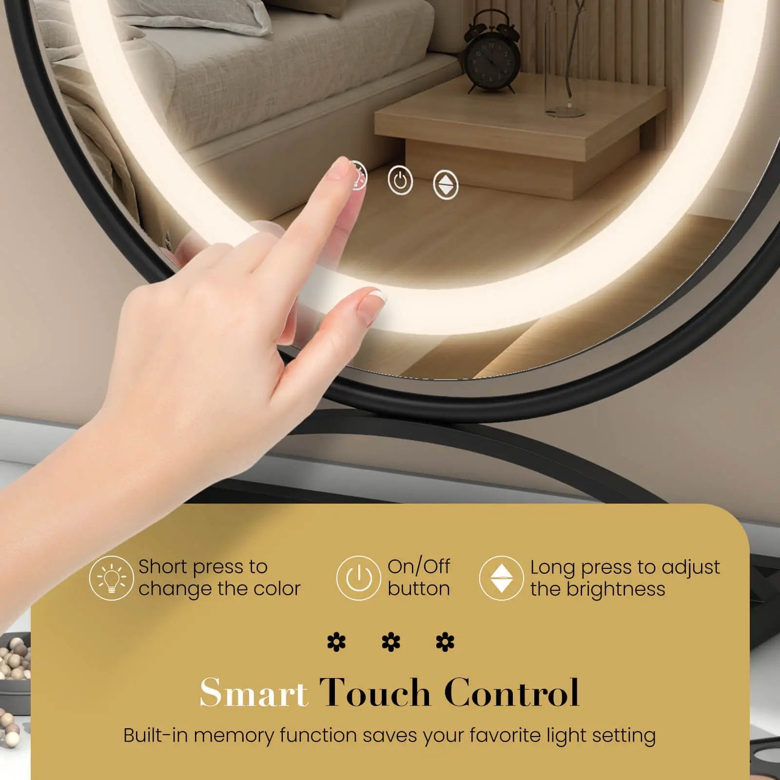 16 Inch Round Makeup Vanity Mirror with 3 Color Dimmable LED Lighting by DirectDeals