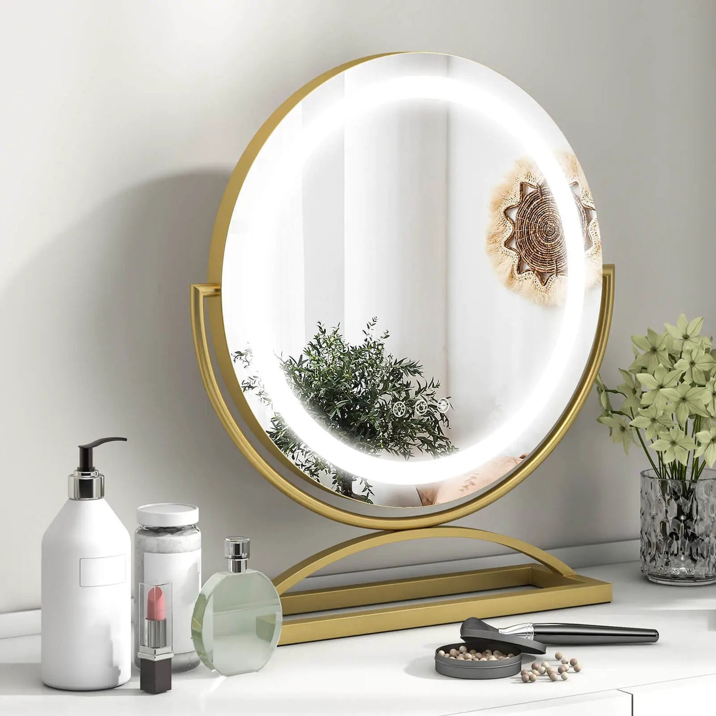 16 Inch Round Makeup Vanity Mirror with 3 Color Dimmable LED Lighting by DirectDeals