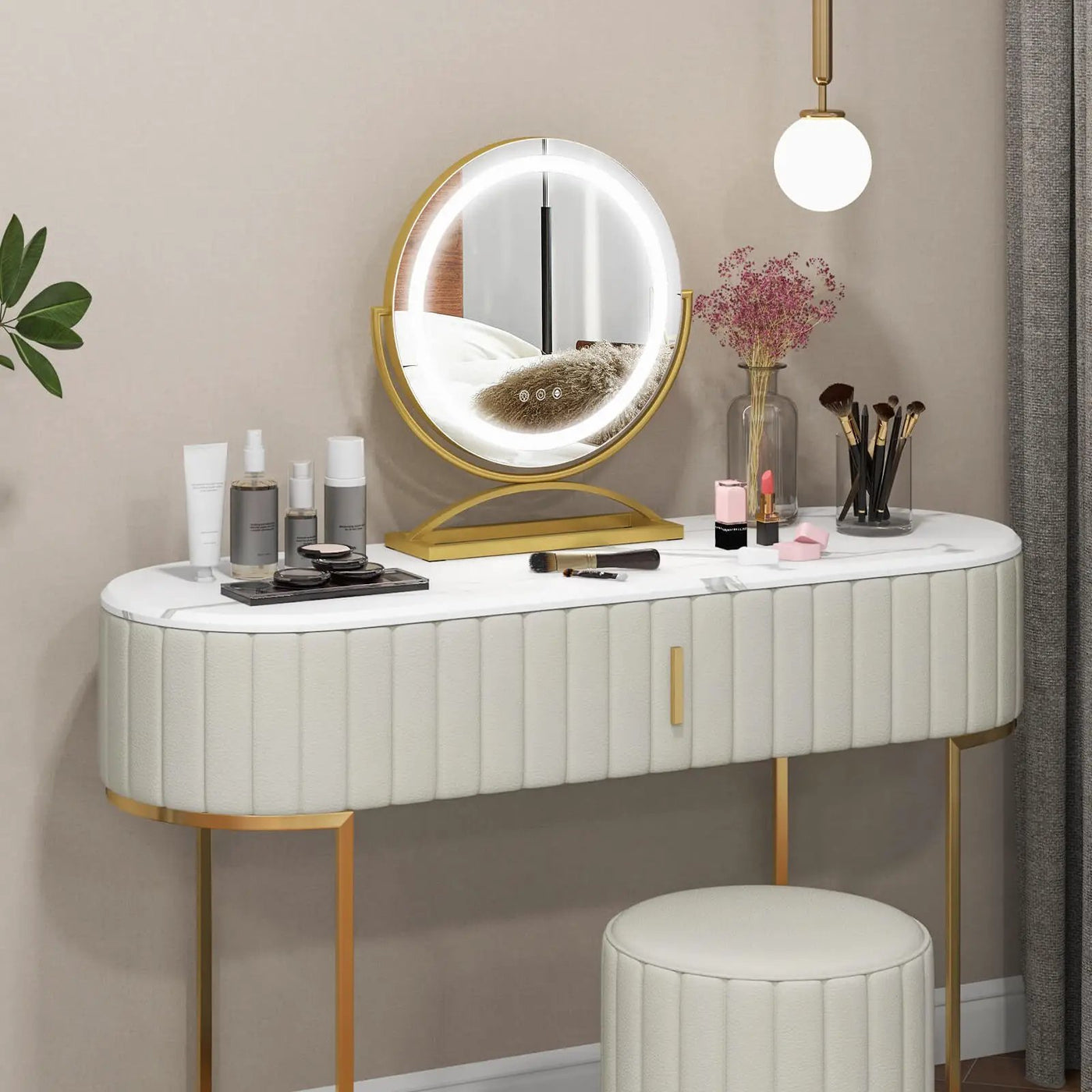16 Inch Round Makeup Vanity Mirror with 3 Color Dimmable LED Lighting by DirectDeals