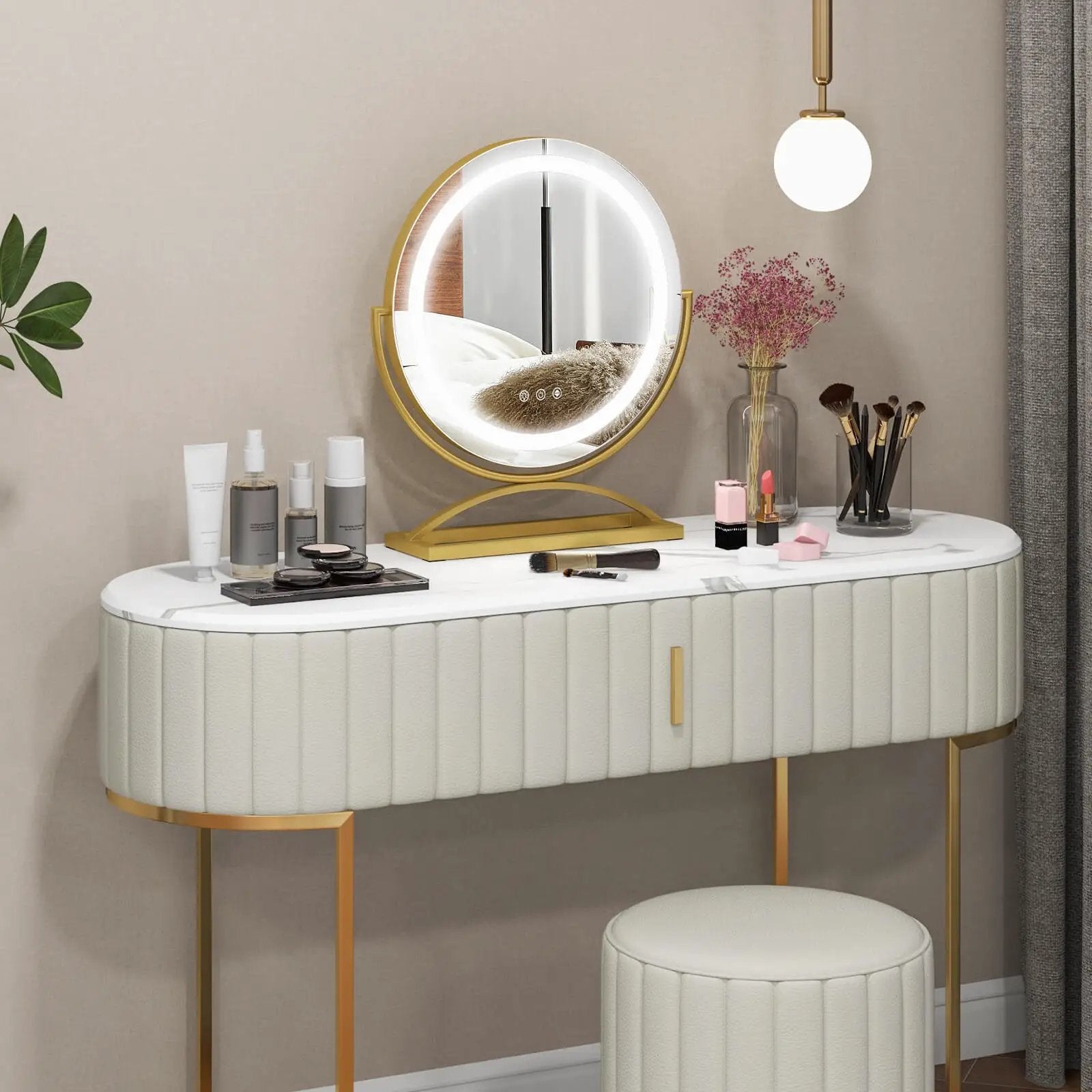 16 Inch Round Makeup Vanity Mirror with 3 Color Dimmable LED Lighting by DirectDeals