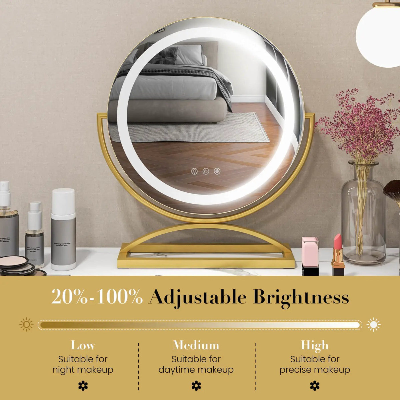 16 Inch Round Makeup Vanity Mirror with 3 Color Dimmable LED Lighting by DirectDeals