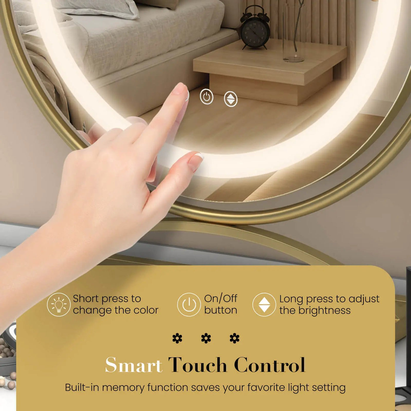 16 Inch Round Makeup Vanity Mirror with 3 Color Dimmable LED Lighting by DirectDeals