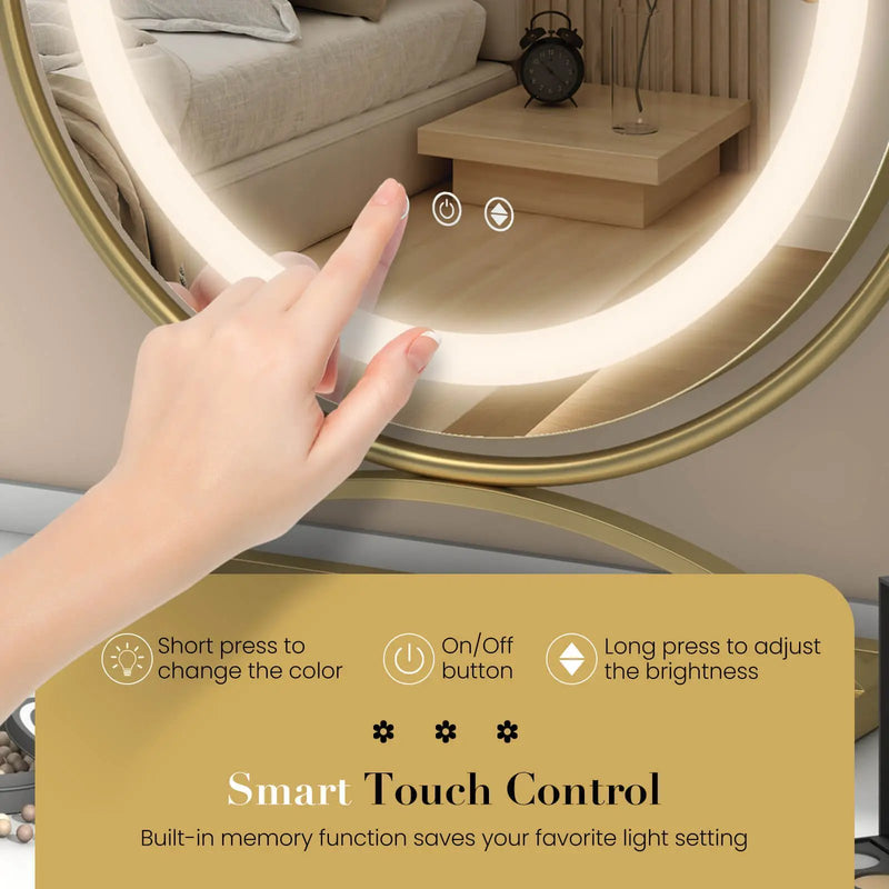 16 Inch Round Makeup Vanity Mirror with 3 Color Dimmable LED Lighting by DirectDeals