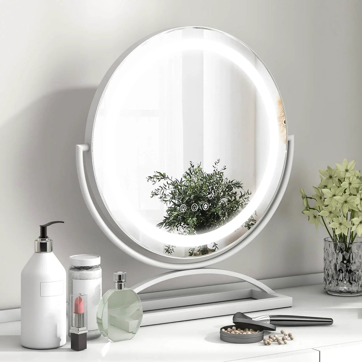 16 Inch Round Makeup Vanity Mirror with 3 Color Dimmable LED Lighting by DirectDeals