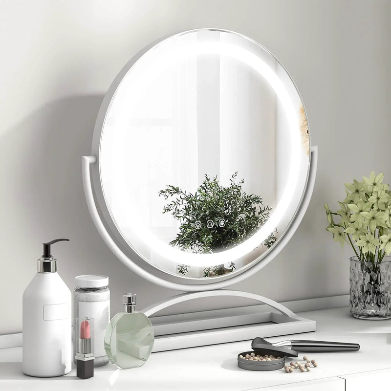 16 Inch Round Makeup Vanity Mirror with 3 Color Dimmable LED Lighting by DirectDeals