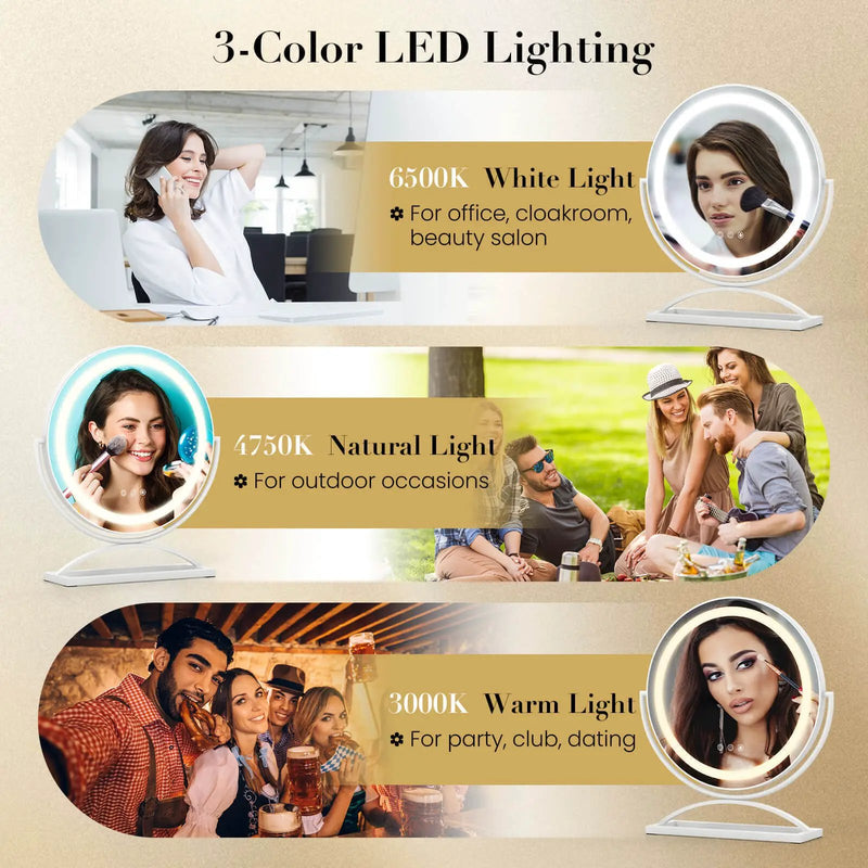 16 Inch Round Makeup Vanity Mirror with 3 Color Dimmable LED Lighting by DirectDeals