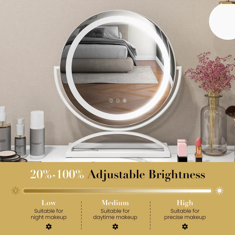 16 Inch Round Makeup Vanity Mirror with 3 Color Dimmable LED Lighting by DirectDeals