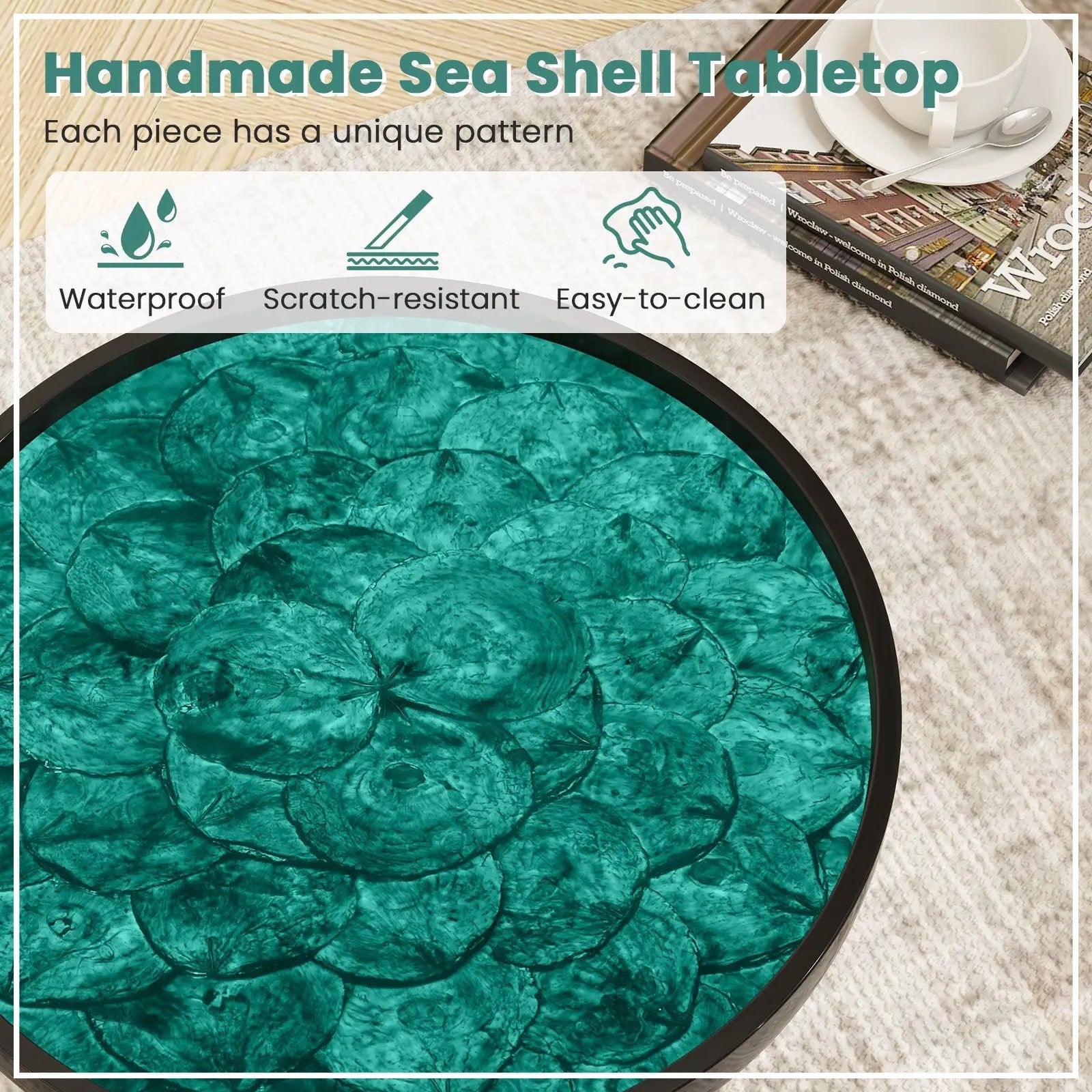 Sea Shell End Table with Tray Top - Mid-Century Modern by DirectDeals