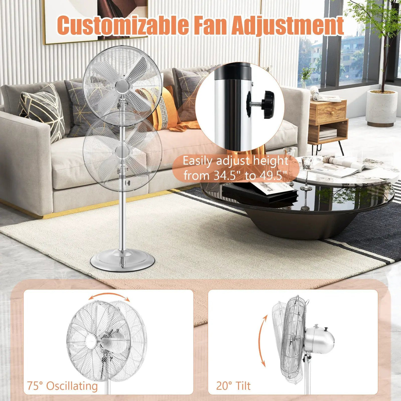 16 Inch Pedestal Standing Fan Oscillating Pedestal Fan with 3 Speeds and Adjustable Height by DirectDeals
