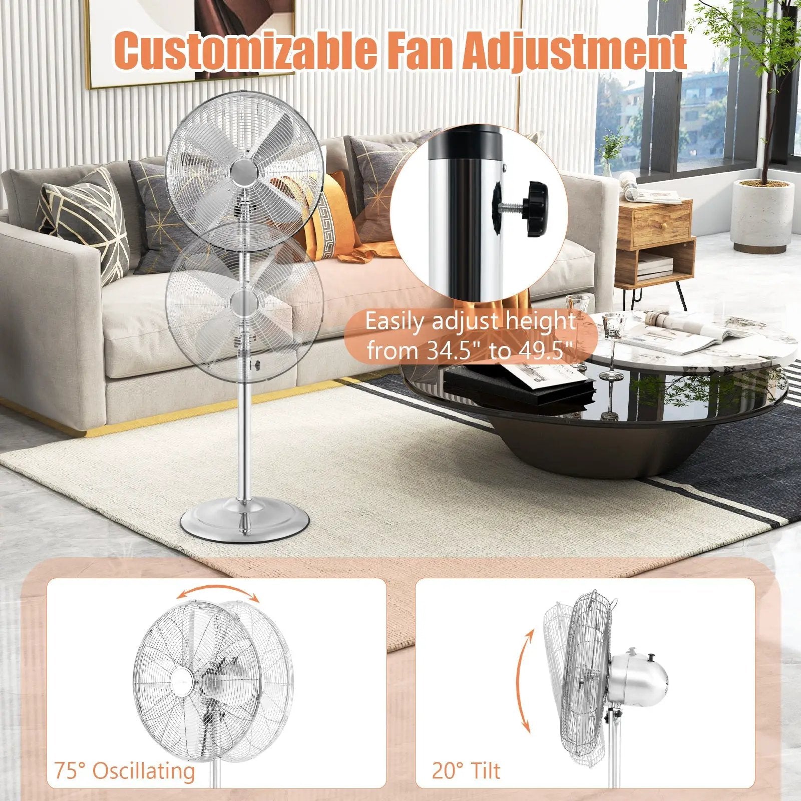 16 Inch Pedestal Standing Fan Oscillating Pedestal Fan with 3 Speeds and Adjustable Height by DirectDeals
