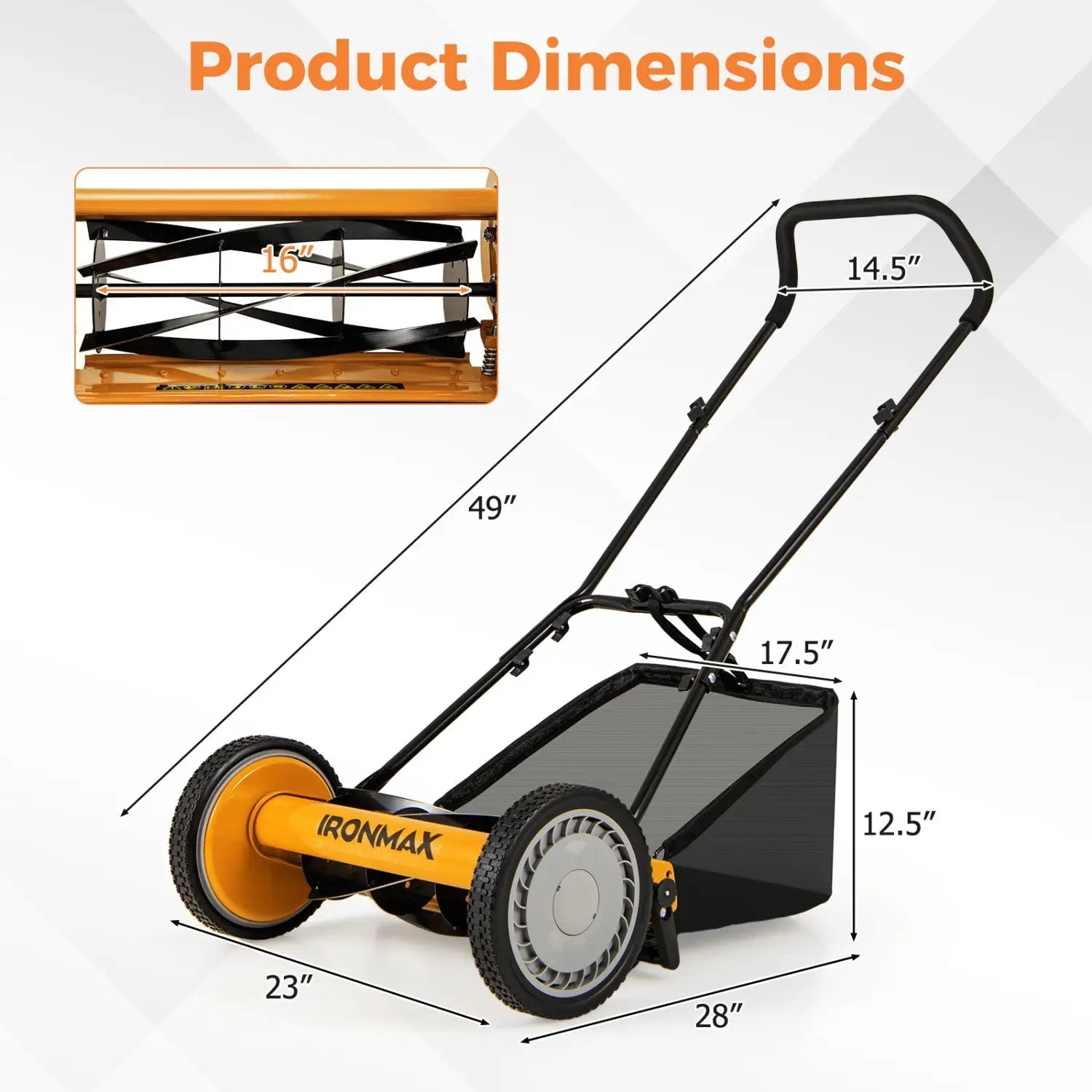 16 Inch Push Lawn Mower with 5 Steel Blades and Grass Catcher Bag by DirectDeals