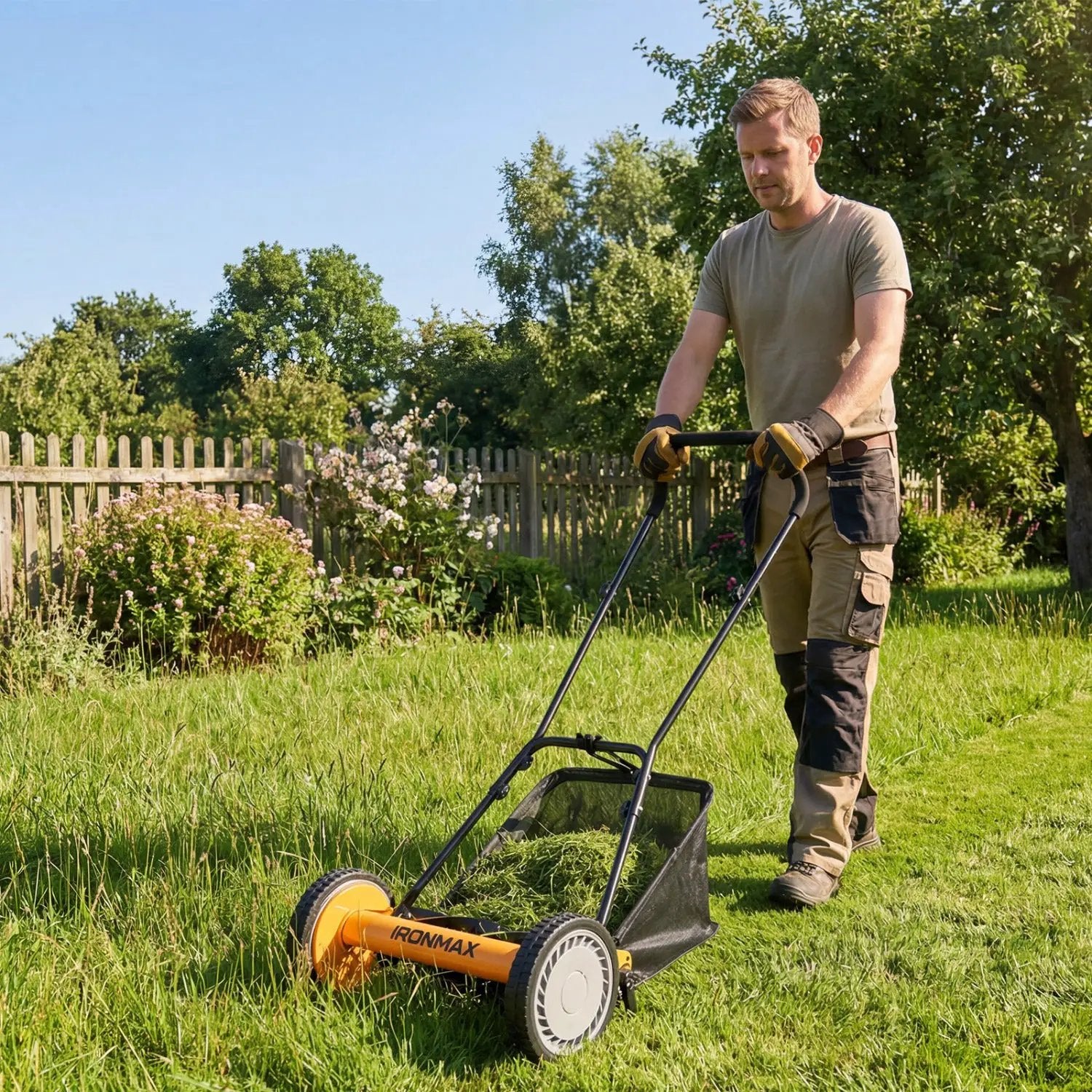 16 Inch Push Lawn Mower with 5 Steel Blades and Grass Catcher Bag by DirectDeals