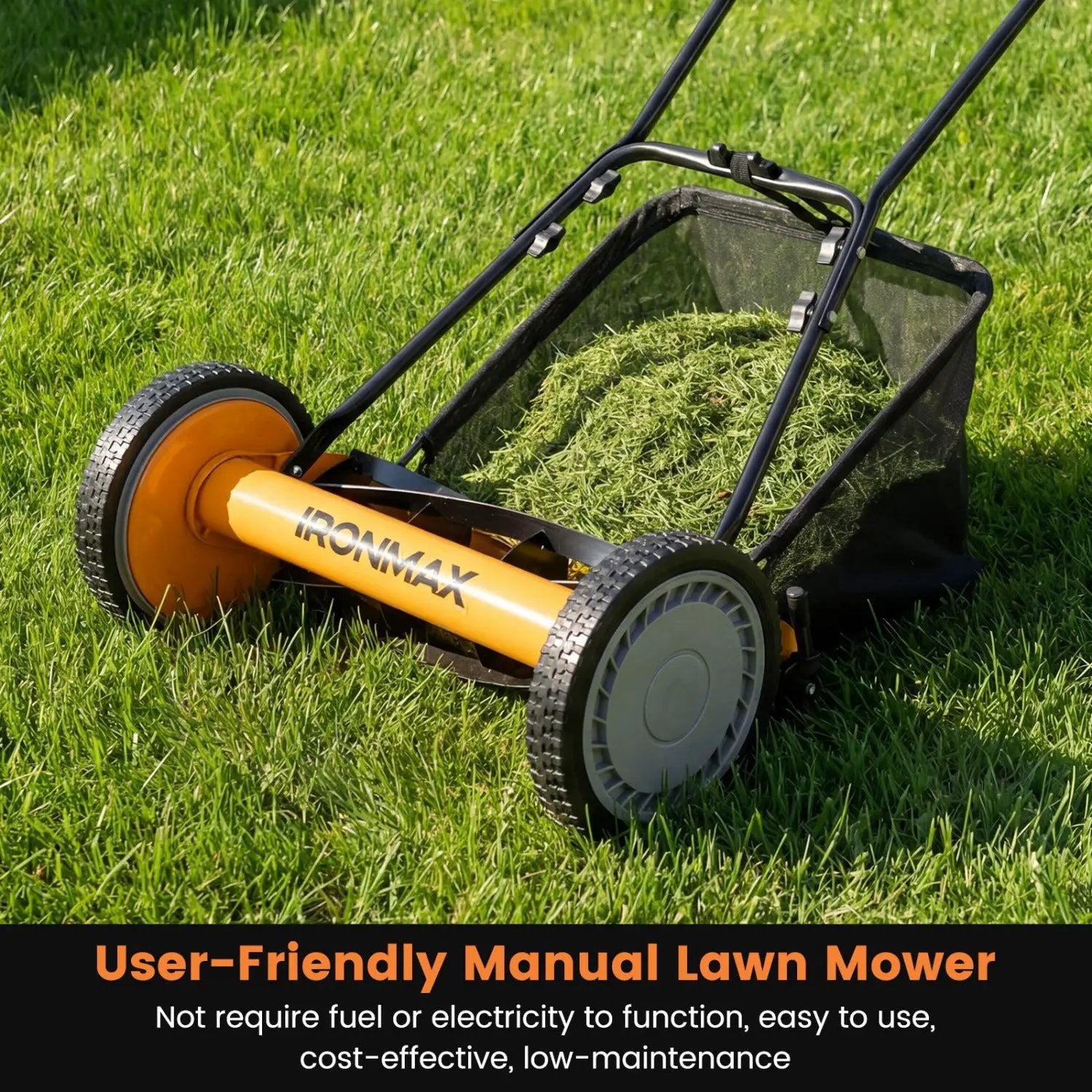 16 Inch Push Lawn Mower with 5 Steel Blades and Grass Catcher Bag by DirectDeals