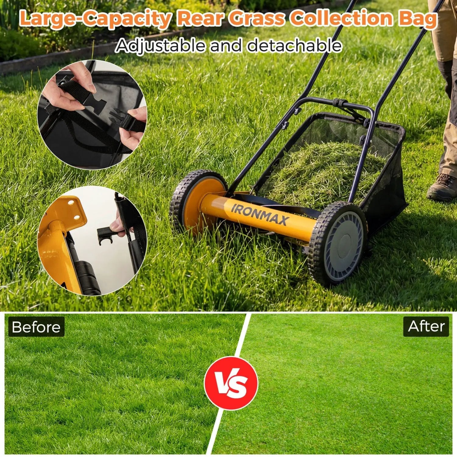 16 Inch Push Lawn Mower with 5 Steel Blades and Grass Catcher Bag by DirectDeals