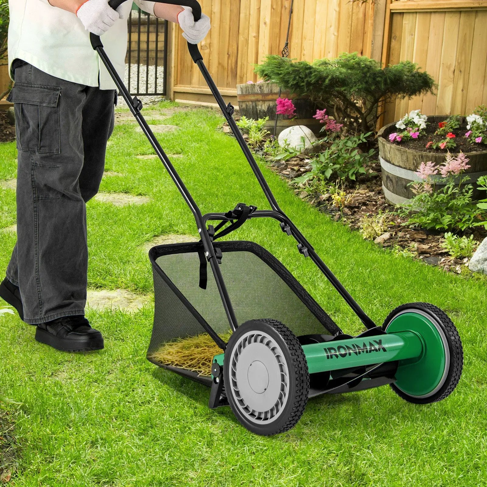 16 Inch Push Lawn Mower with 5 Steel Blades and Grass Catcher Bag by DirectDeals