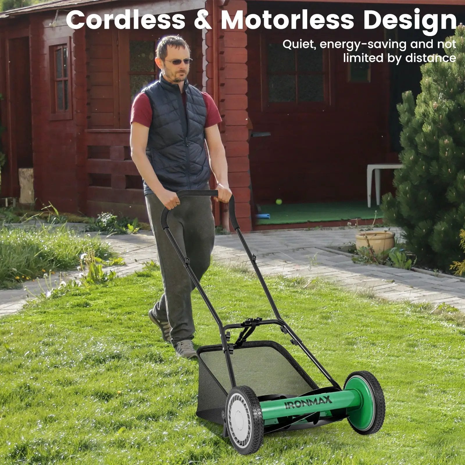16 Inch Push Lawn Mower with 5 Steel Blades and Grass Catcher Bag by DirectDeals