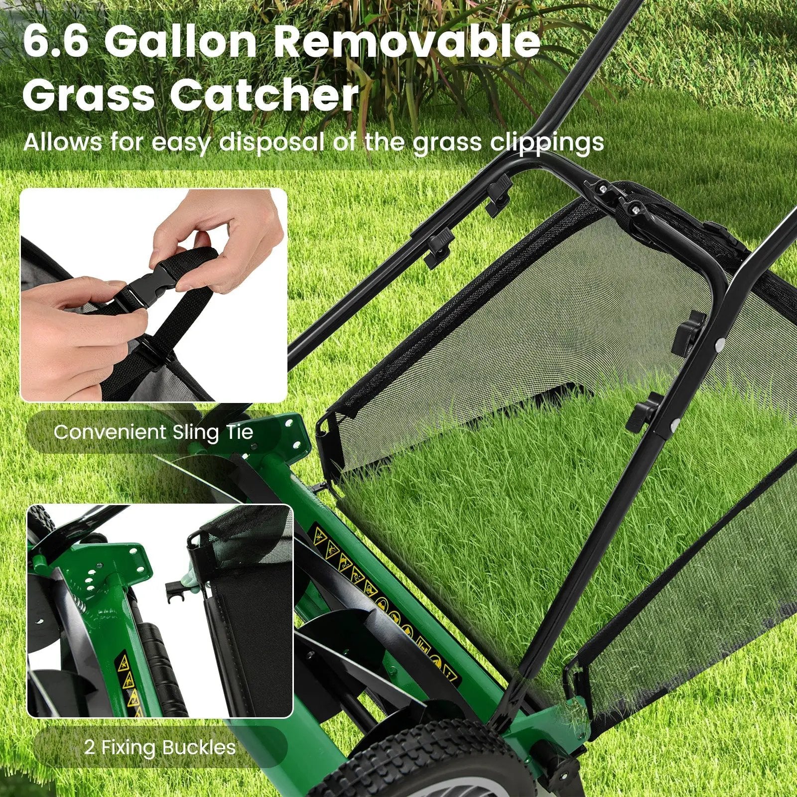 16 Inch Push Lawn Mower with 5 Steel Blades and Grass Catcher Bag by DirectDeals